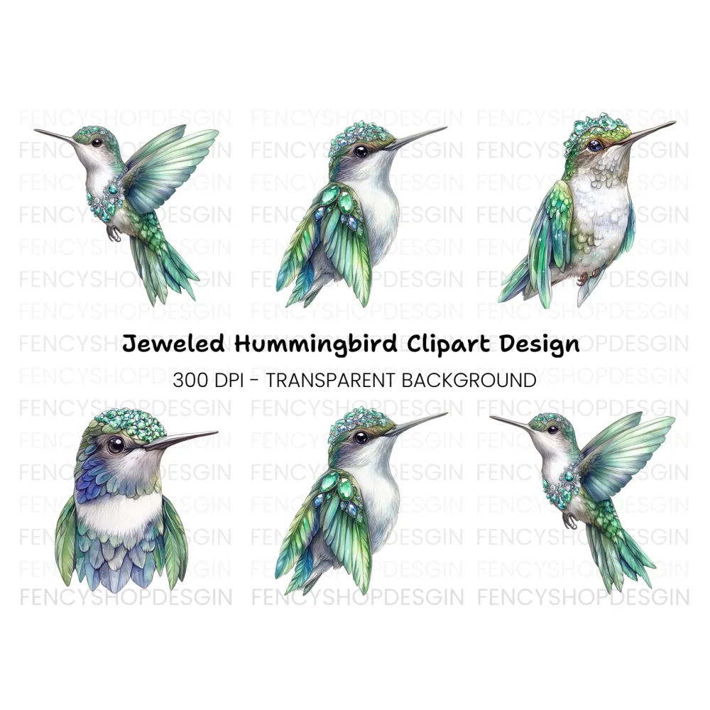 Jeweled Hummingbird Clipart Bundle