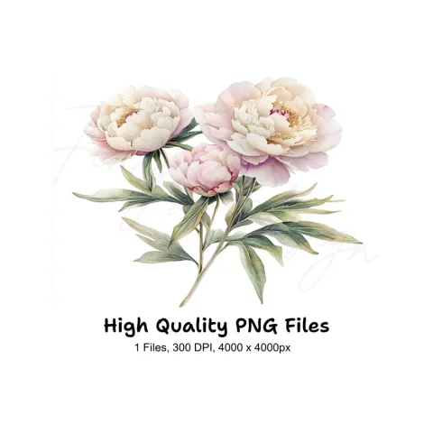 Elegant White Peonies Clipart Bundle