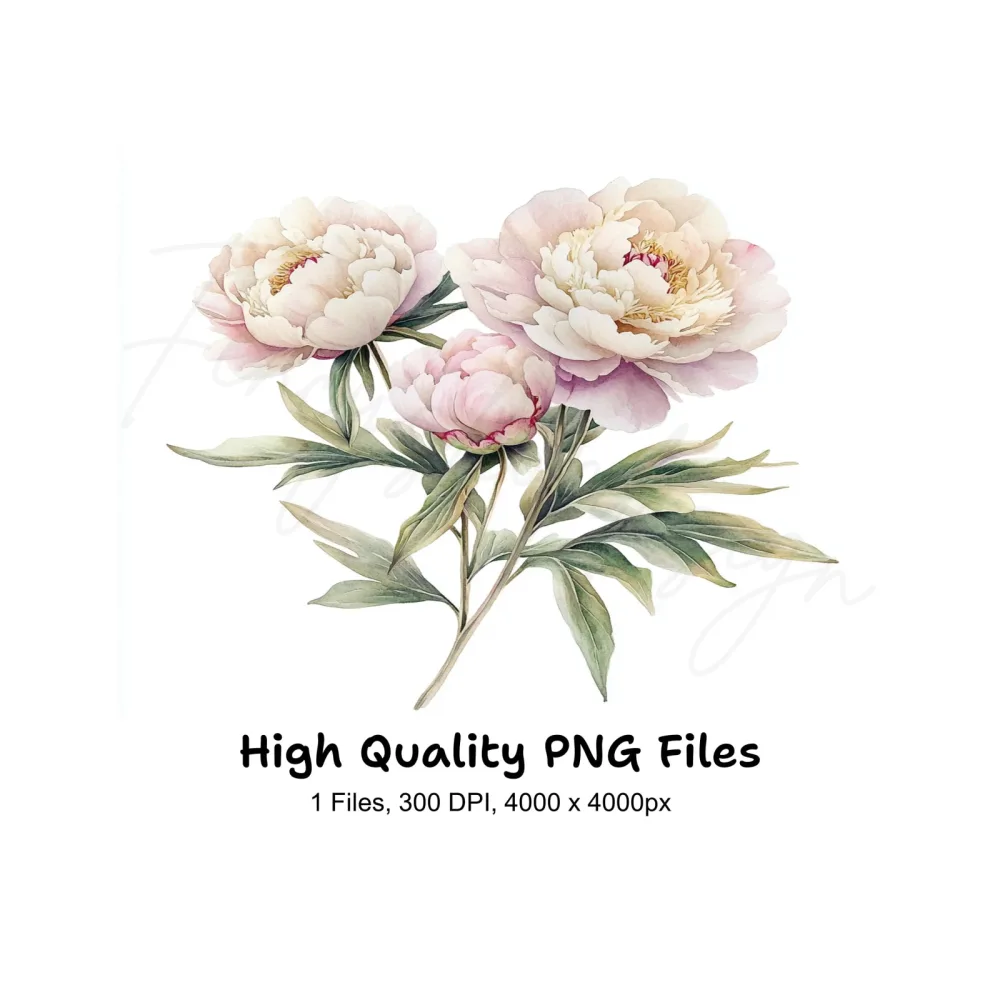 Elegant White Peonies Clipart Bundle