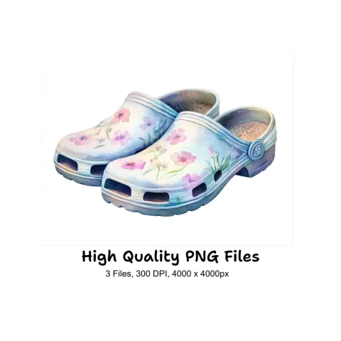 Pastel Floral Clogs Clipart Bundle