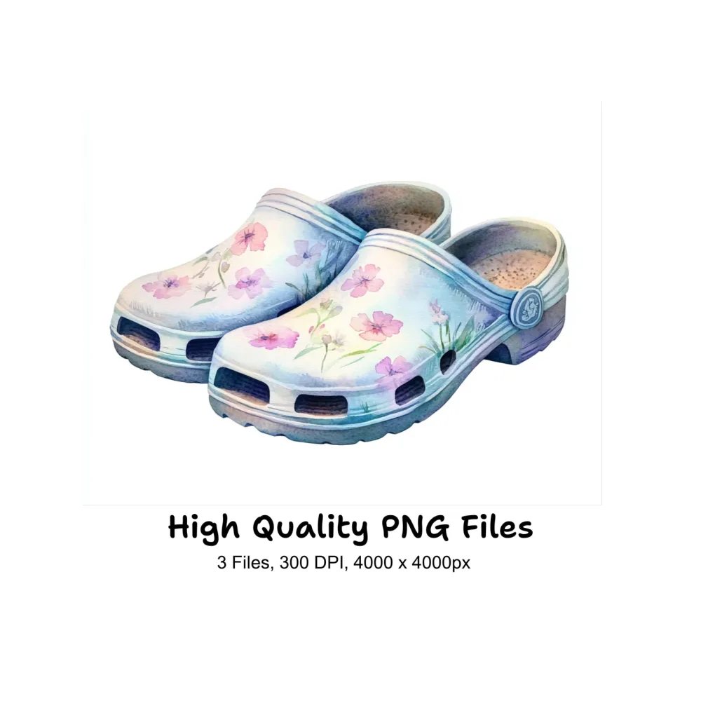 Pastel Floral Clogs Clipart Bundle