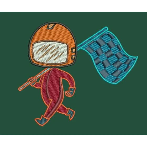 Racing Motif Driver with Flag Embroidery Design