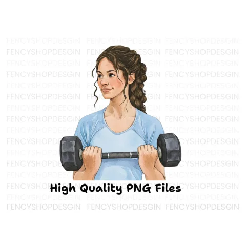 Smiling Woman with Dumbbell Clipart Bundle