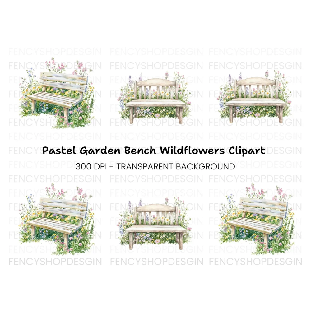 Garden Bench Clipart Bundle