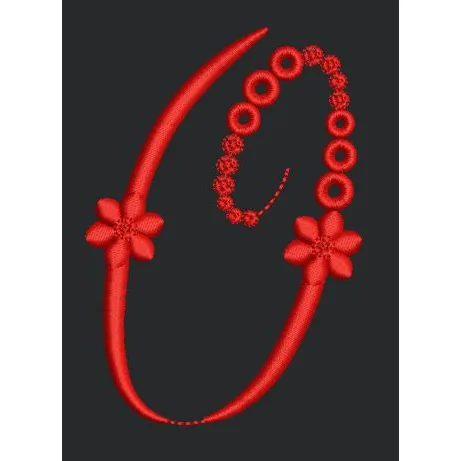 Floral O Red Colour Embroidery Design