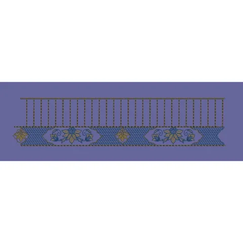 Geometric Blue Floral Stripe Border Embroidery Design