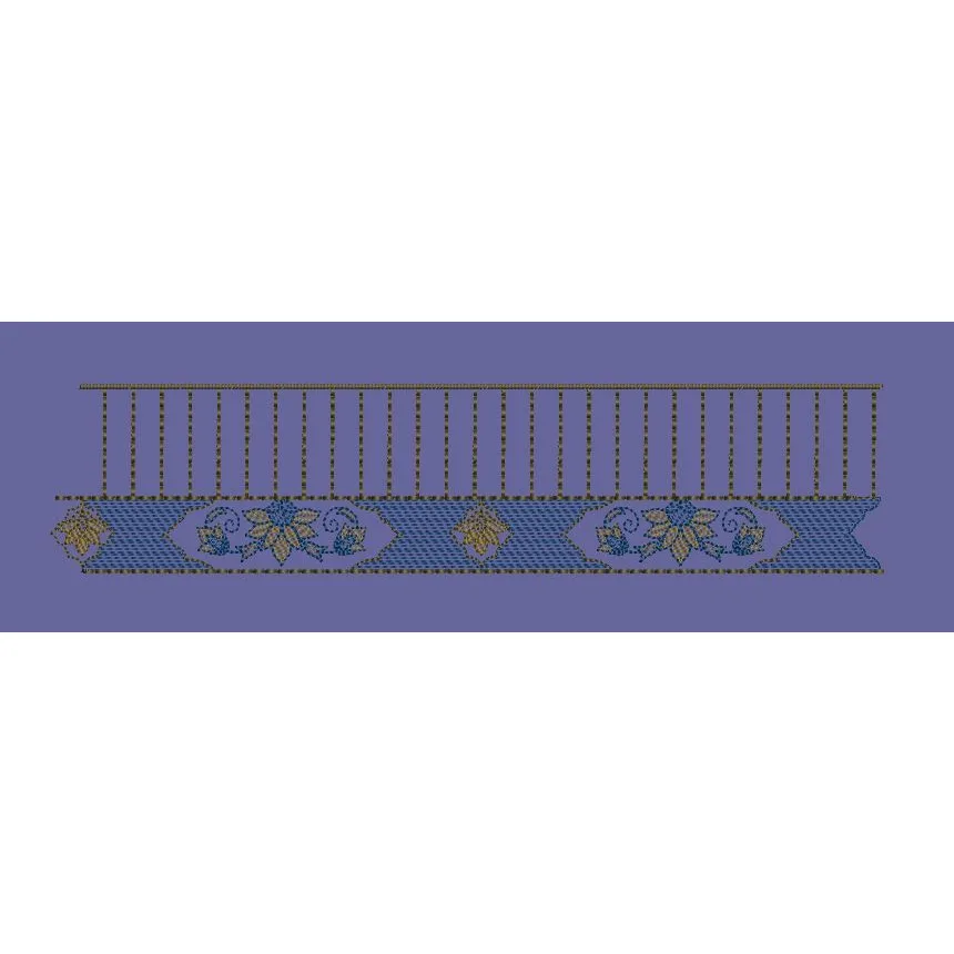Geometric Blue Floral Stripe Border Embroidery Design