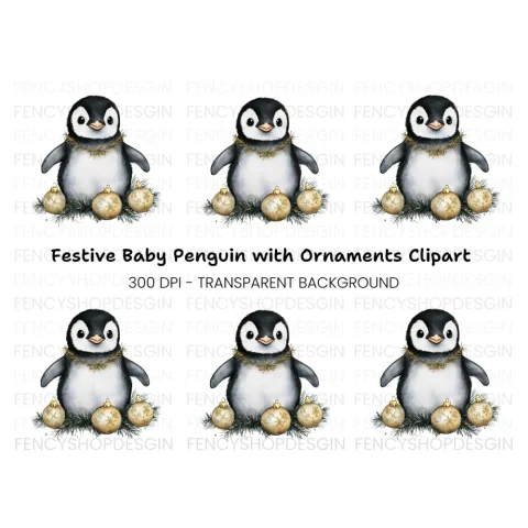 Adorable Christmas Penguin Clipart Bundle