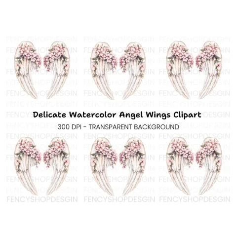 Elegant Angel Wings with Cherry Blossoms Clipart Bundle