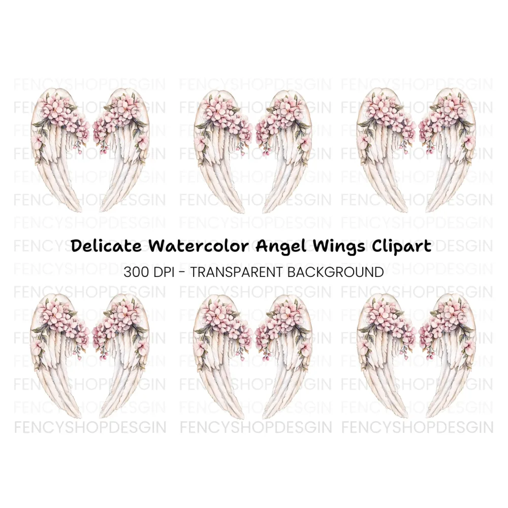 Elegant Angel Wings with Cherry Blossoms Clipart Bundle