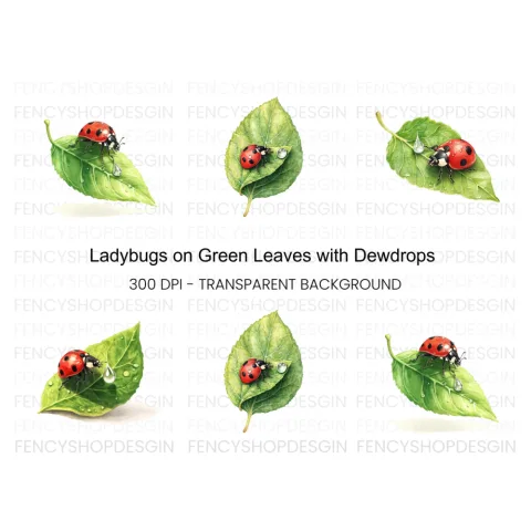 Ladybug on Leaf Clipart Bundle