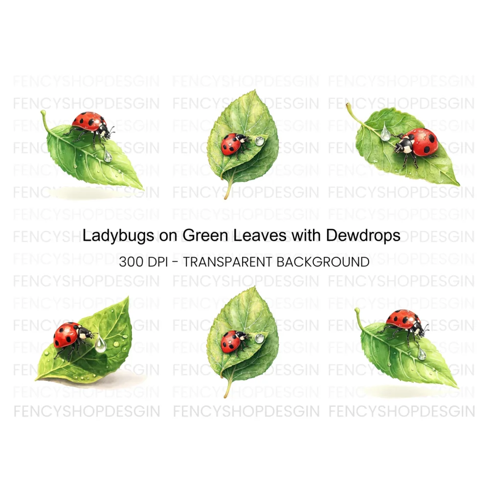 Ladybug on Leaf Clipart Bundle