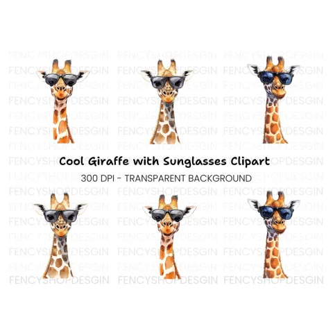 Cool Giraffes with Sunglasses Clipart Bundle