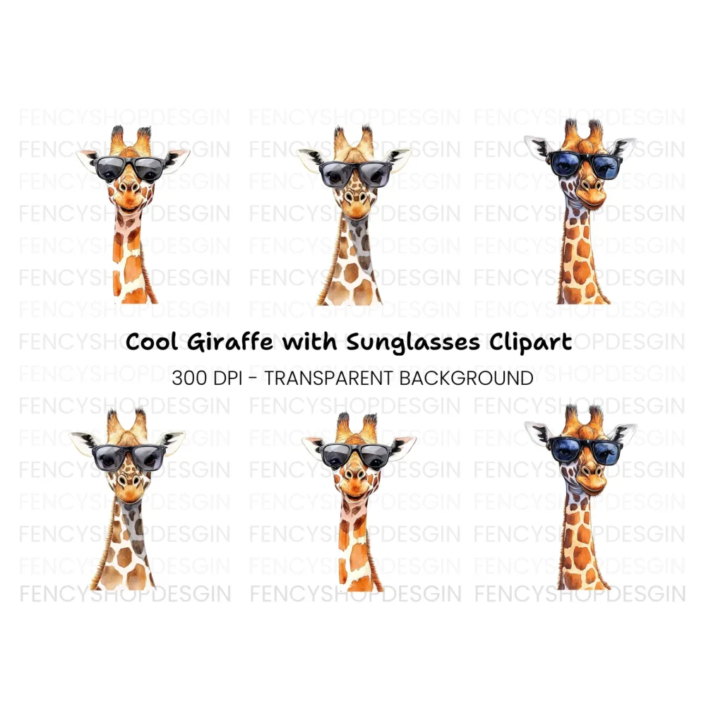 Cool Giraffes with Sunglasses Clipart Bundle