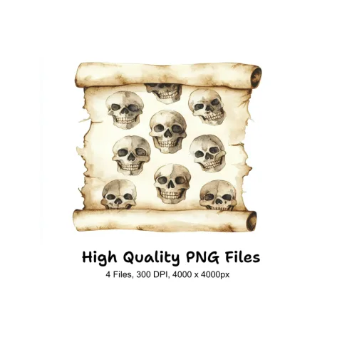 Vintage Skull Scroll Clipart Bundle