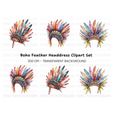 Vibrant Feather Headdress Clipart Bundle