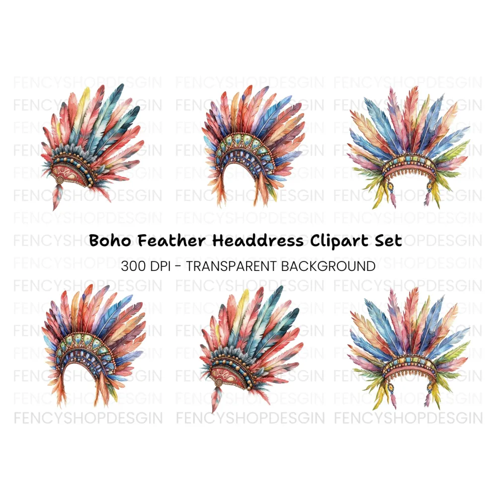 Vibrant Feather Headdress Clipart Bundle