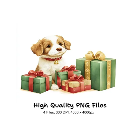 Sweet Puppies with Christmas Gifts Clipart Bundle
