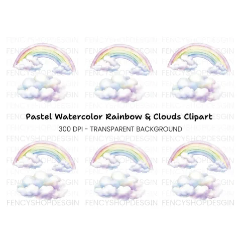 Rainbow and Clouds Clipart Bundle