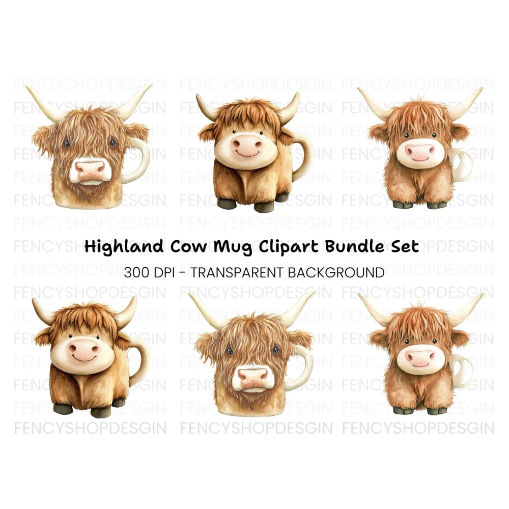 Cute Highland Cow Clipart Bundle