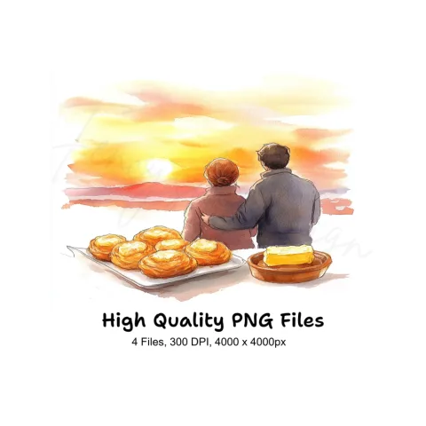 Couple Watching Sunset with Pastries Clipart Bundle