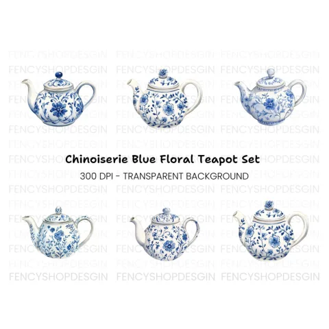 Blue and White Teapots Clipart Bundle