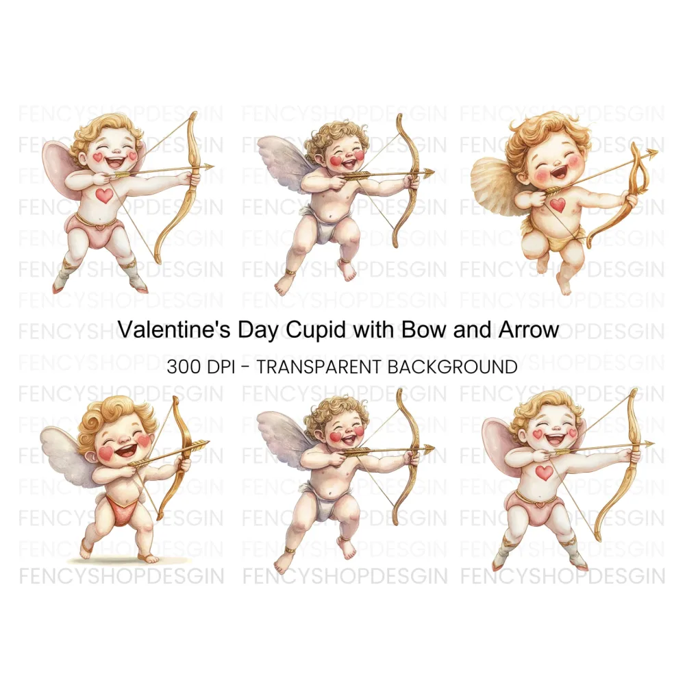 Playful Cupid with Bow and Arrow Clipart Bundle