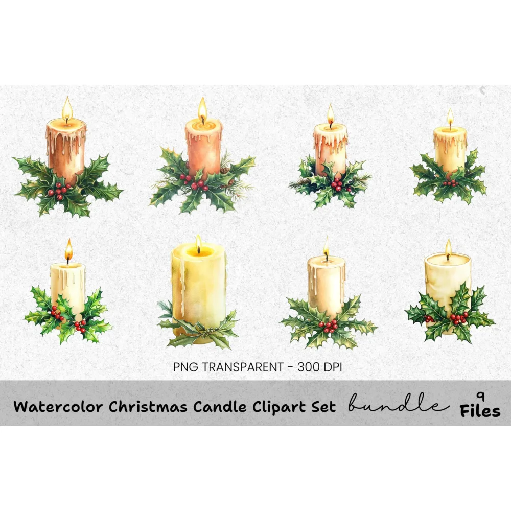 Christmas Candle Clipart Bundle