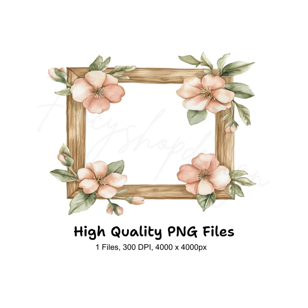 Rustic Wood Frame with Flowers Clipart Bundle