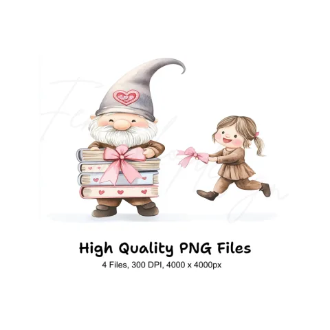 Cute Gnomes and Girls with Books Clipart Bundle