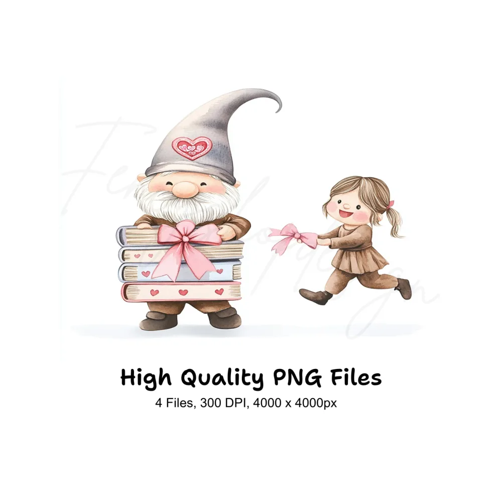 Cute Gnomes and Girls with Books Clipart Bundle