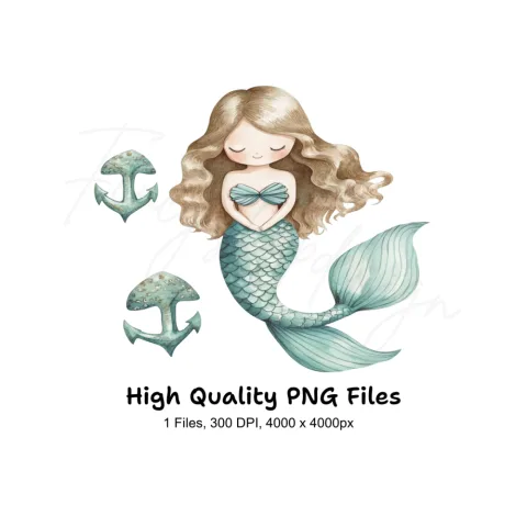 Cute Mermaid and Anchors Clipart Bundle