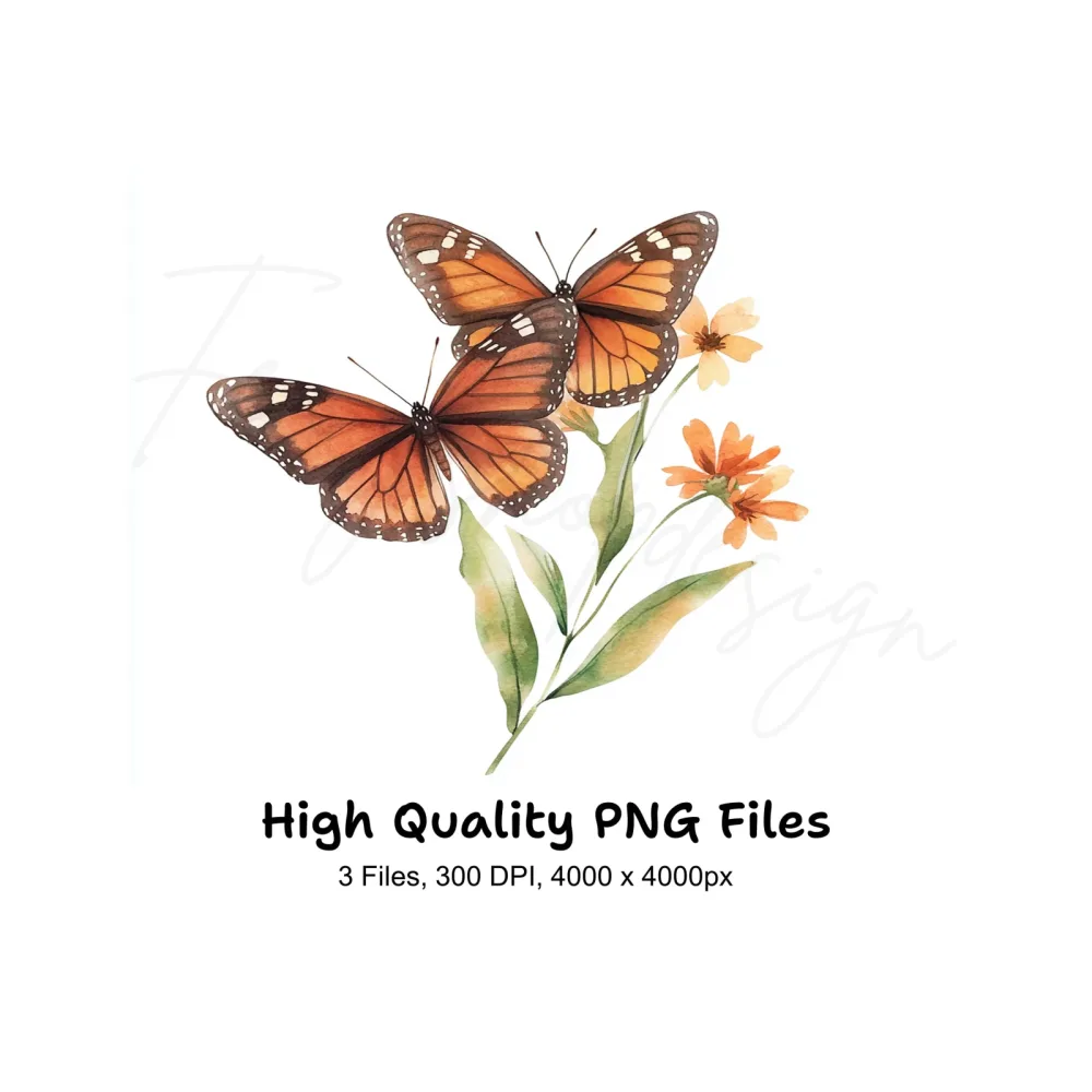 Monarch Butterflies and Flowers Clipart Bundle
