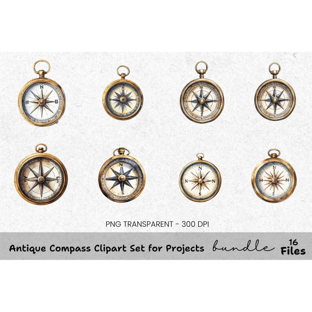 Antique Compass Clipart Bundle for Projects