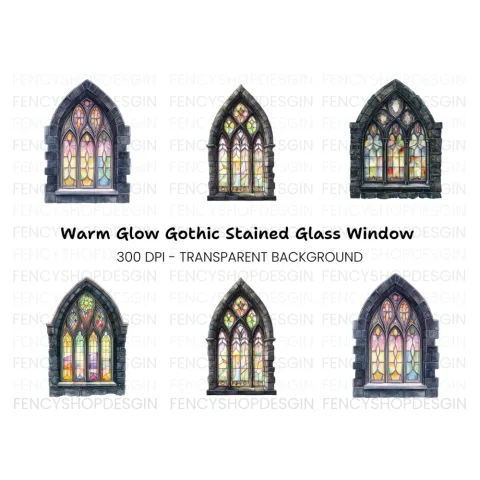Gothic Stained Glass Window Clipart Bundle