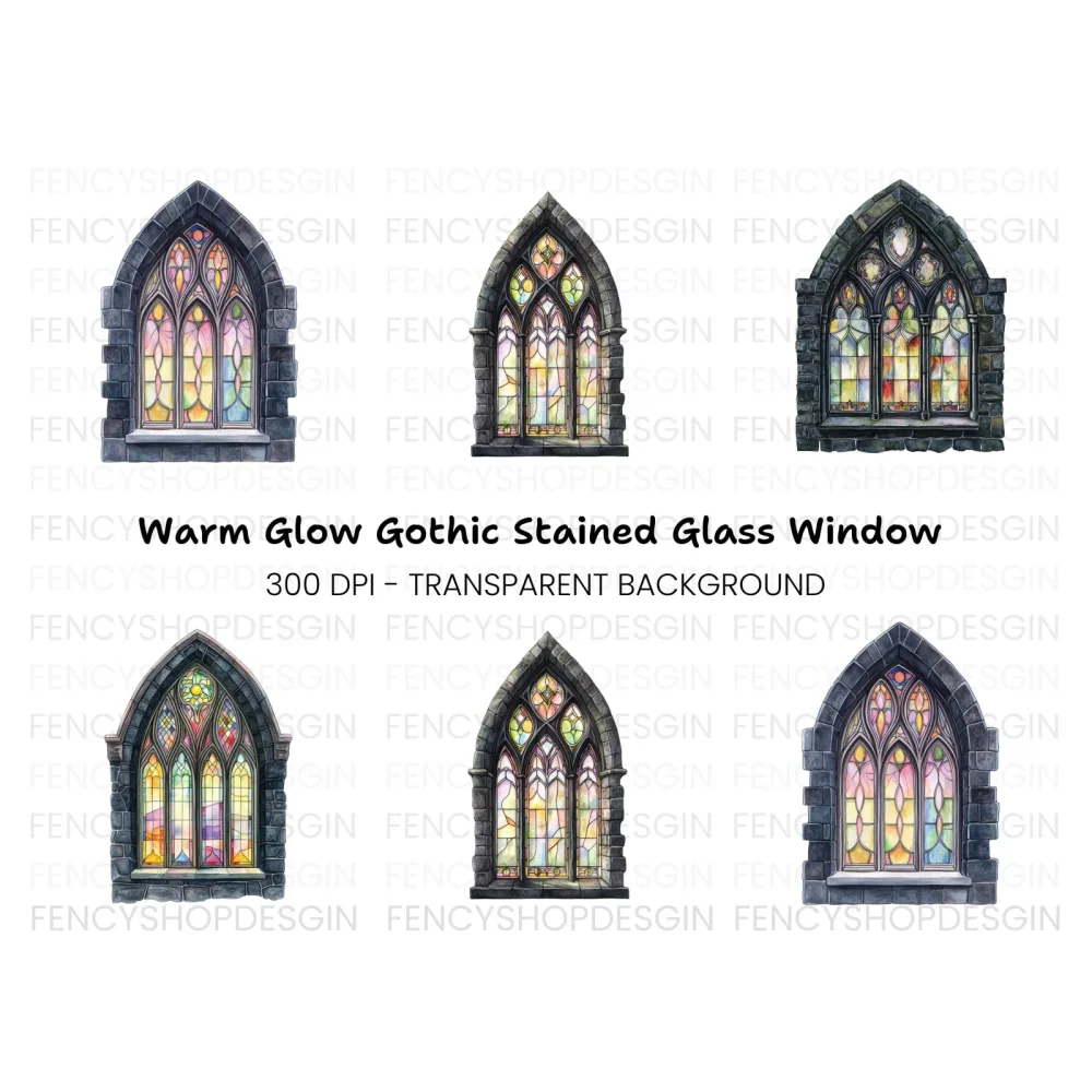 Gothic Stained Glass Window Clipart Bundle