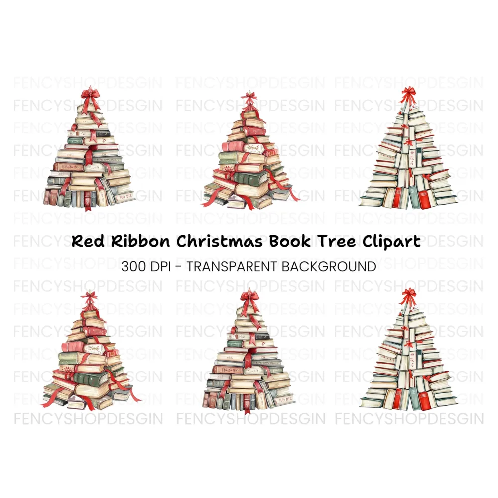 Christmas Book Tree Clipart Bundle