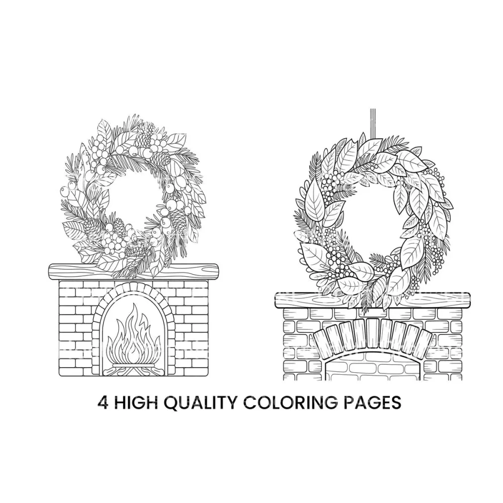 Christmas Fireplace Wreath Coloring Books