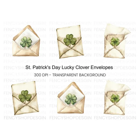 Lucky Clover Envelopes Clipart Bundle