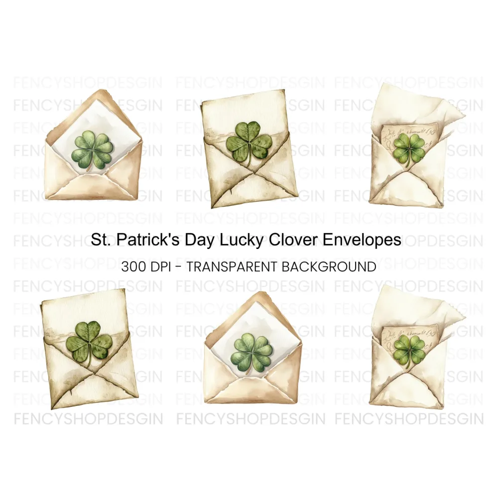 Lucky Clover Envelopes Clipart Bundle