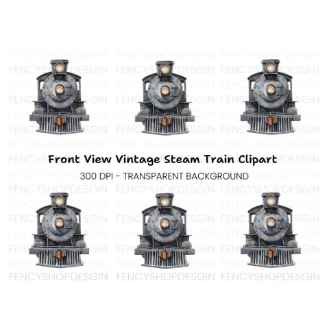 Vintage Steam Train Front View Clipart Bundle
