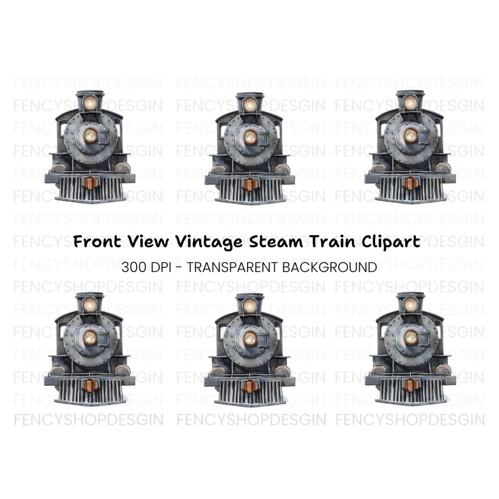 Vintage Steam Train Front View Clipart Bundle