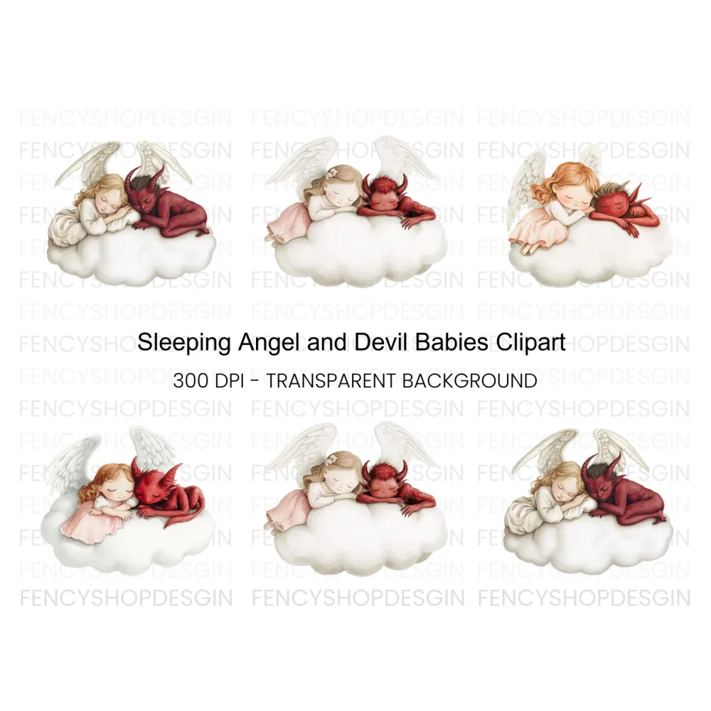 Sleeping Angels and Devils Clipart Bundle