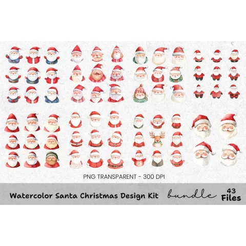 Santa Claus Faces Clipart Bundle