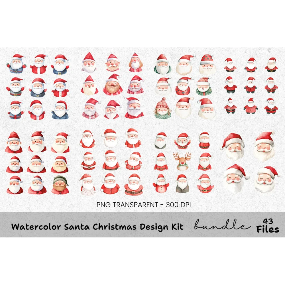 Santa Claus Faces Clipart Bundle