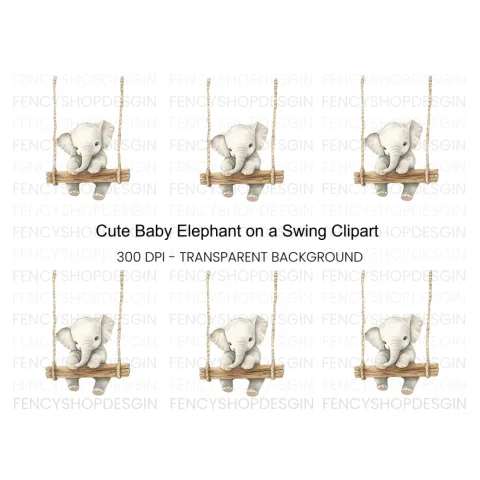 Cute Baby Elephant on Swing Clipart Bundle