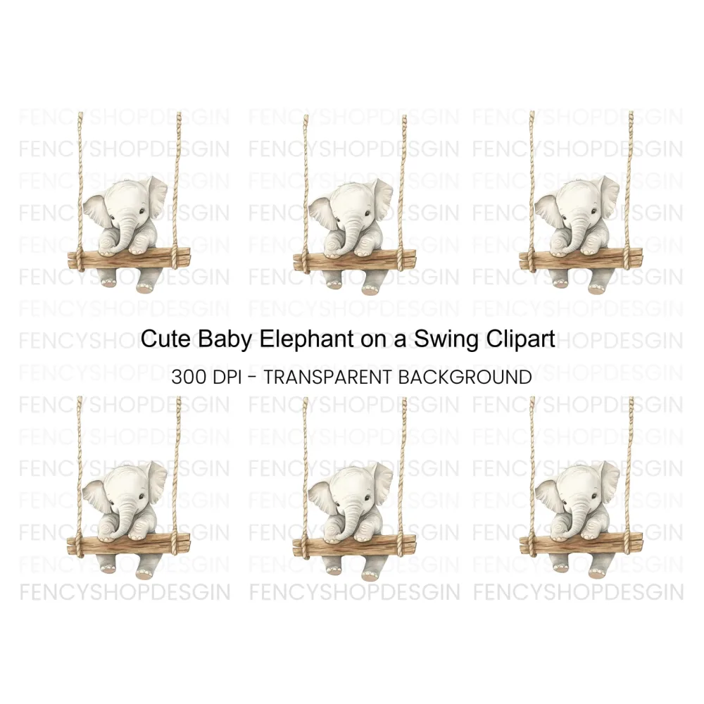 Cute Baby Elephant on Swing Clipart Bundle