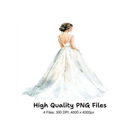 Elegant Back View Wedding Dress Clipart Bundle