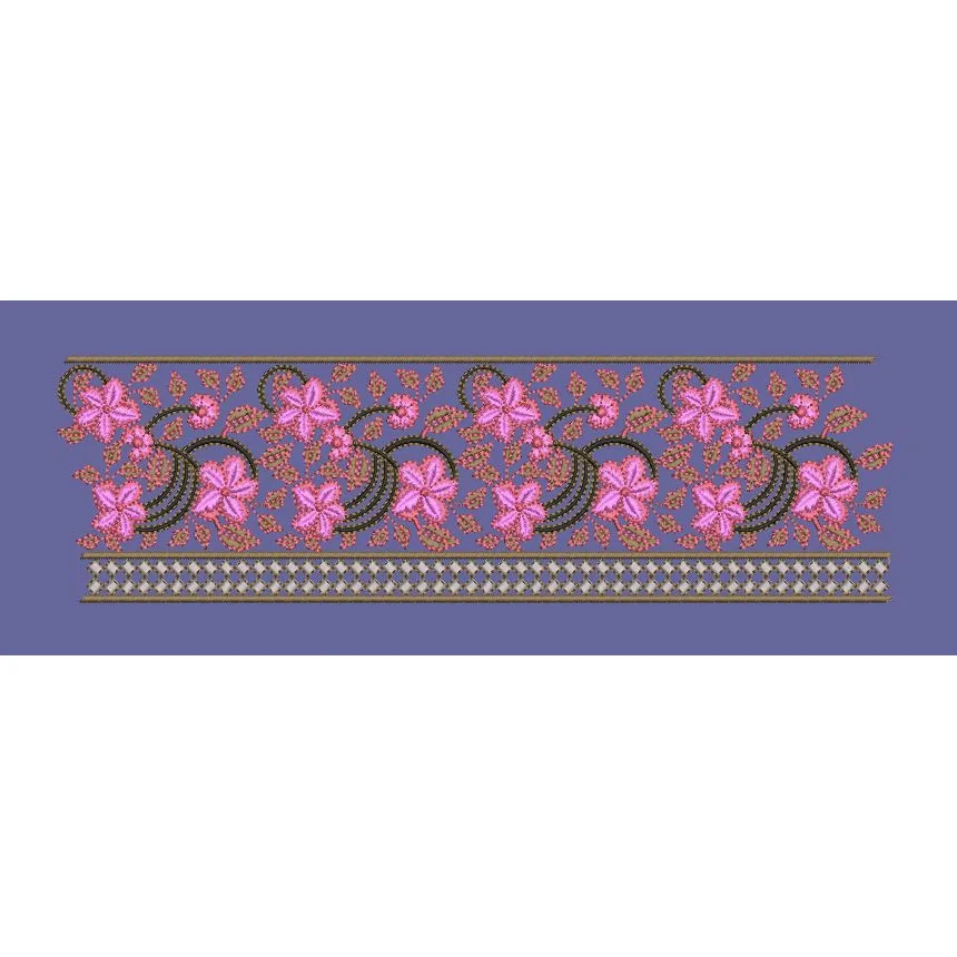 Ornate Pink Floral Vine Border Embroidery Design