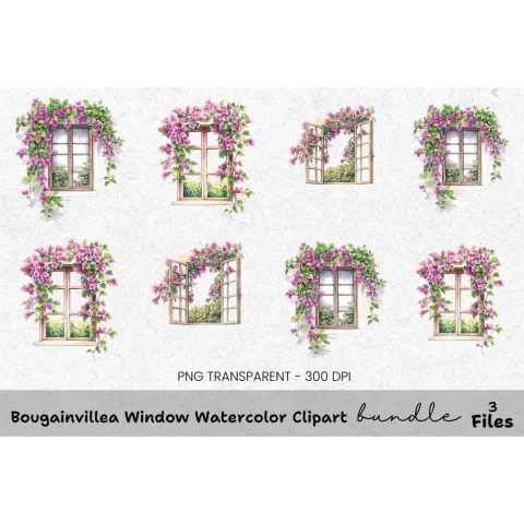Bougainvillea Window Clipart Bundle